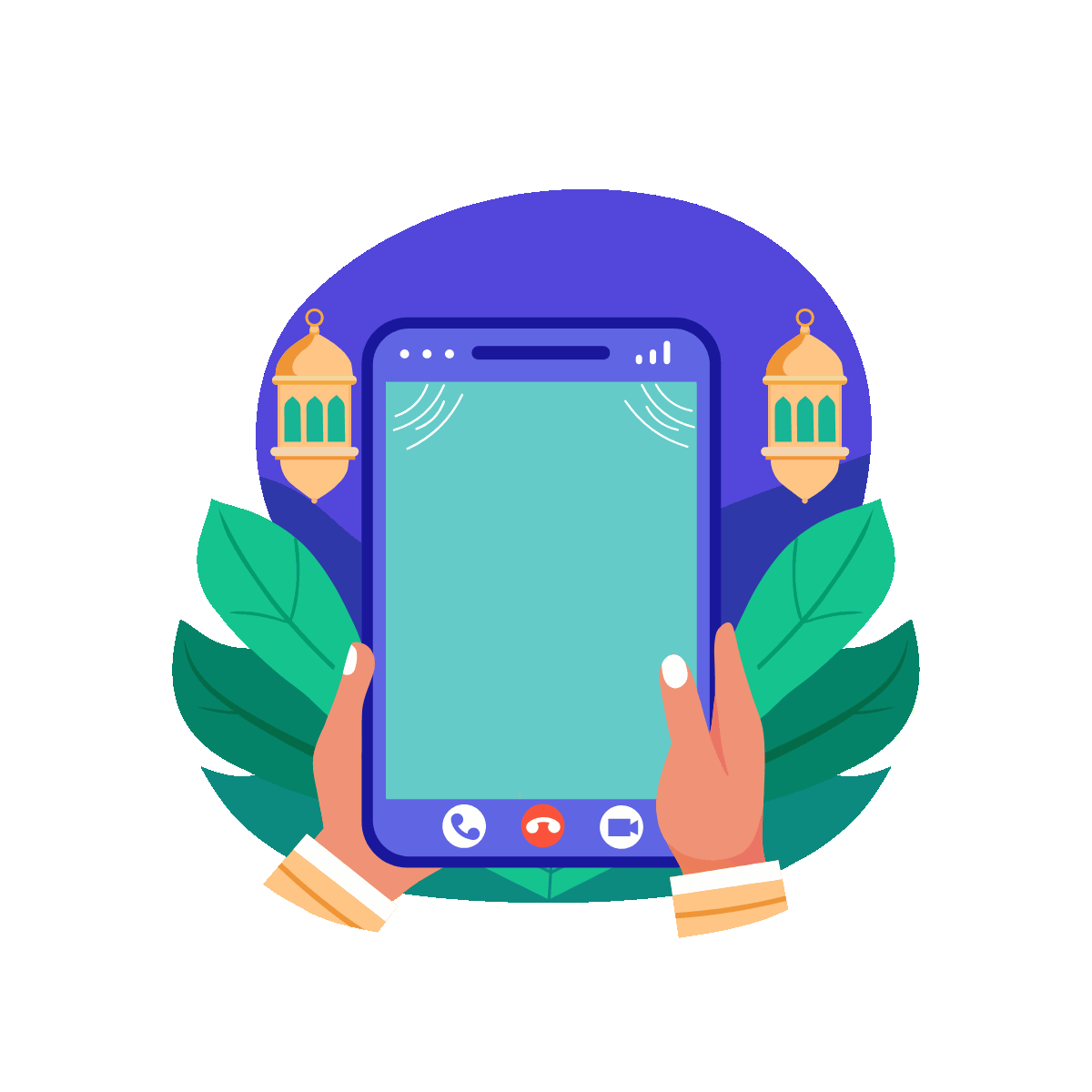 A flat style animated illustration depicting video call