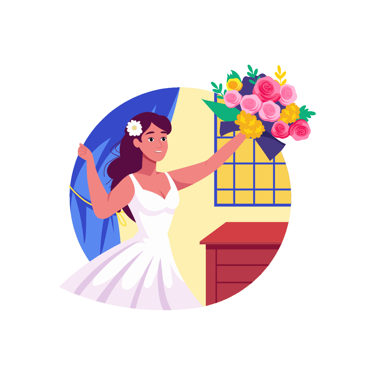 Bouquet Toss Flat Animated Illustration