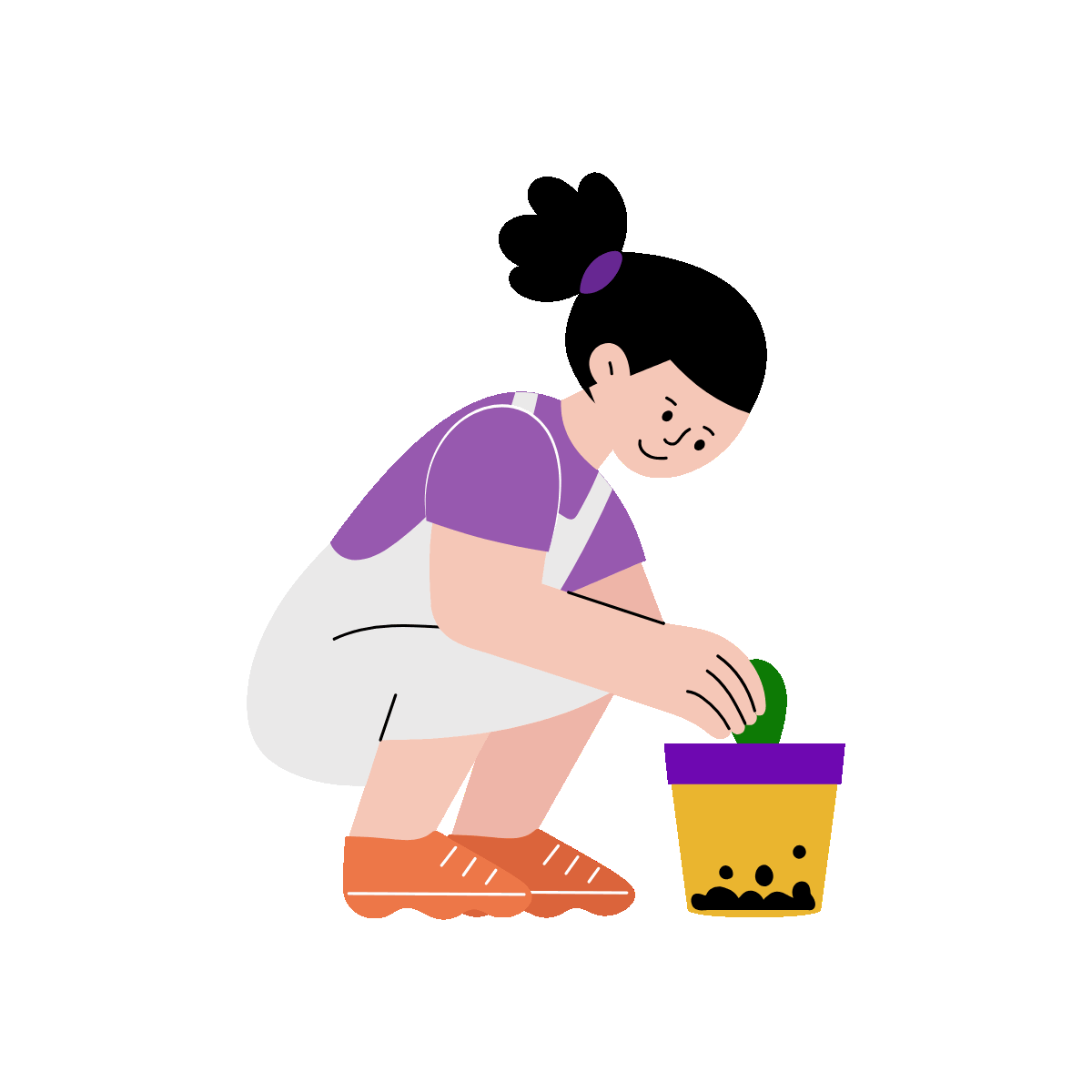 A flat style animated illustration showing a kid planting