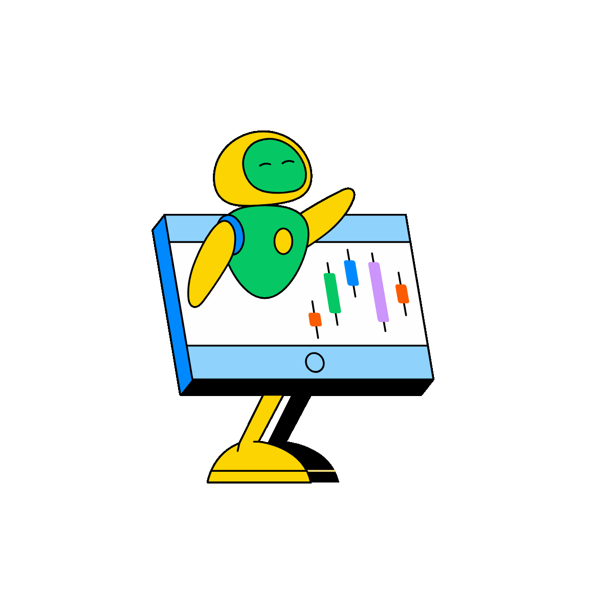 Animated AI trading candlestick screen