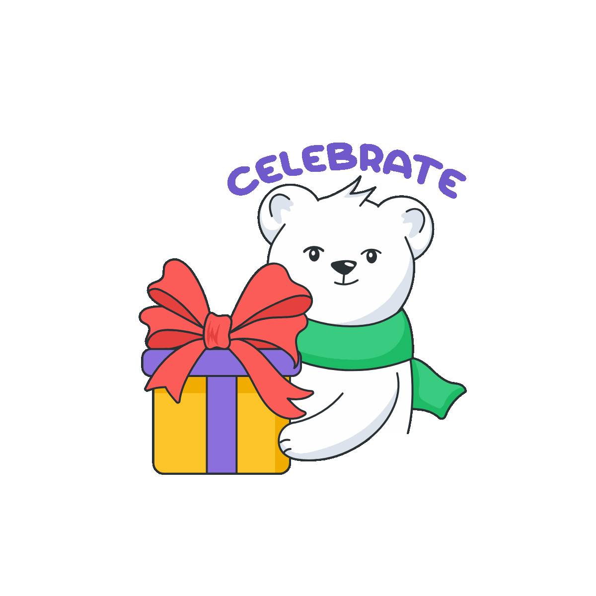 Animated doodle sticker of bear gift
