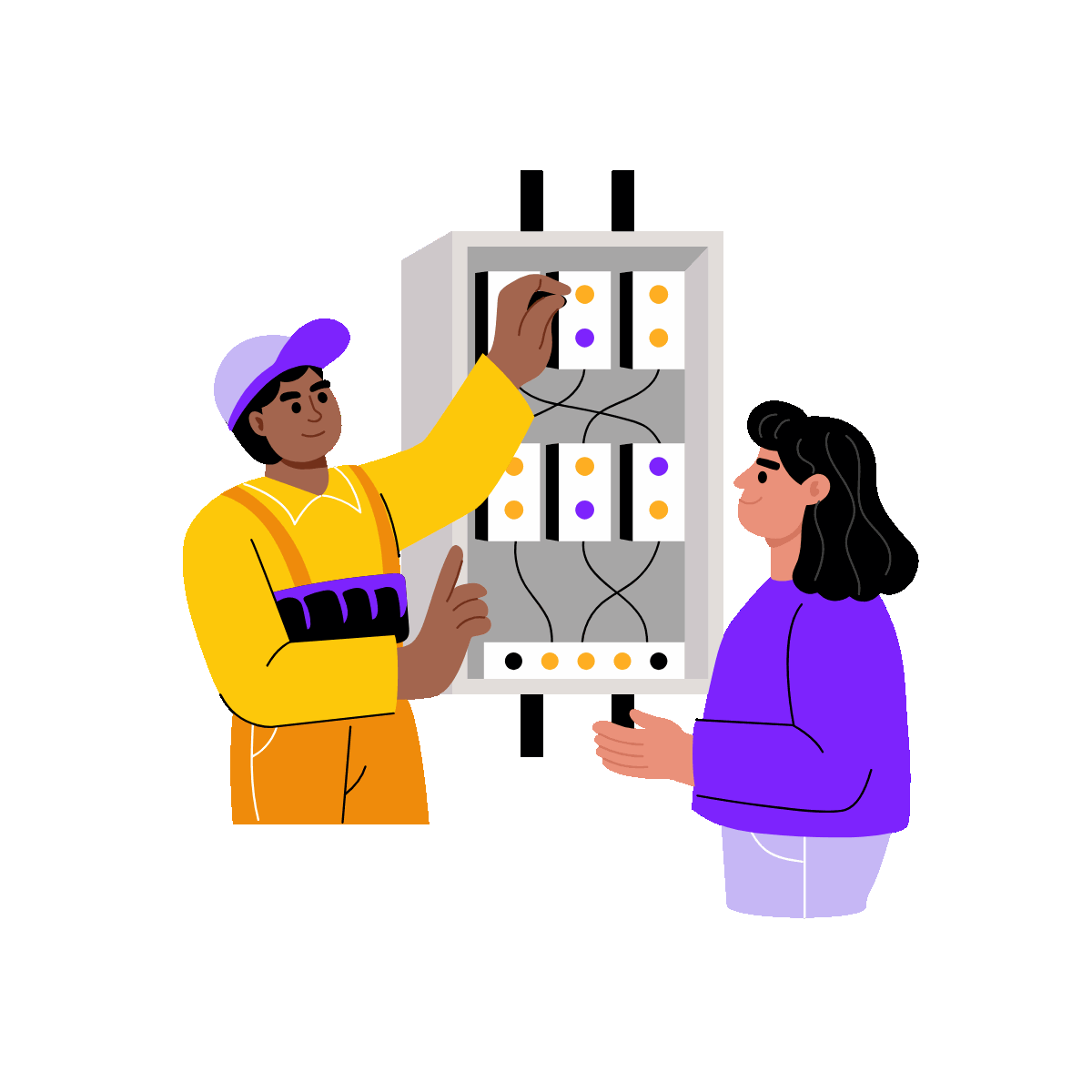 A flat style animated illustration showing a person doing digital drawing