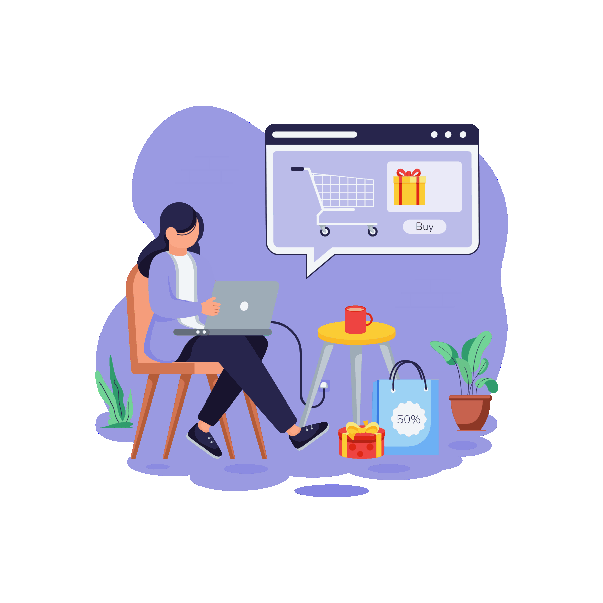 Online Cart Shopping Illustration Design