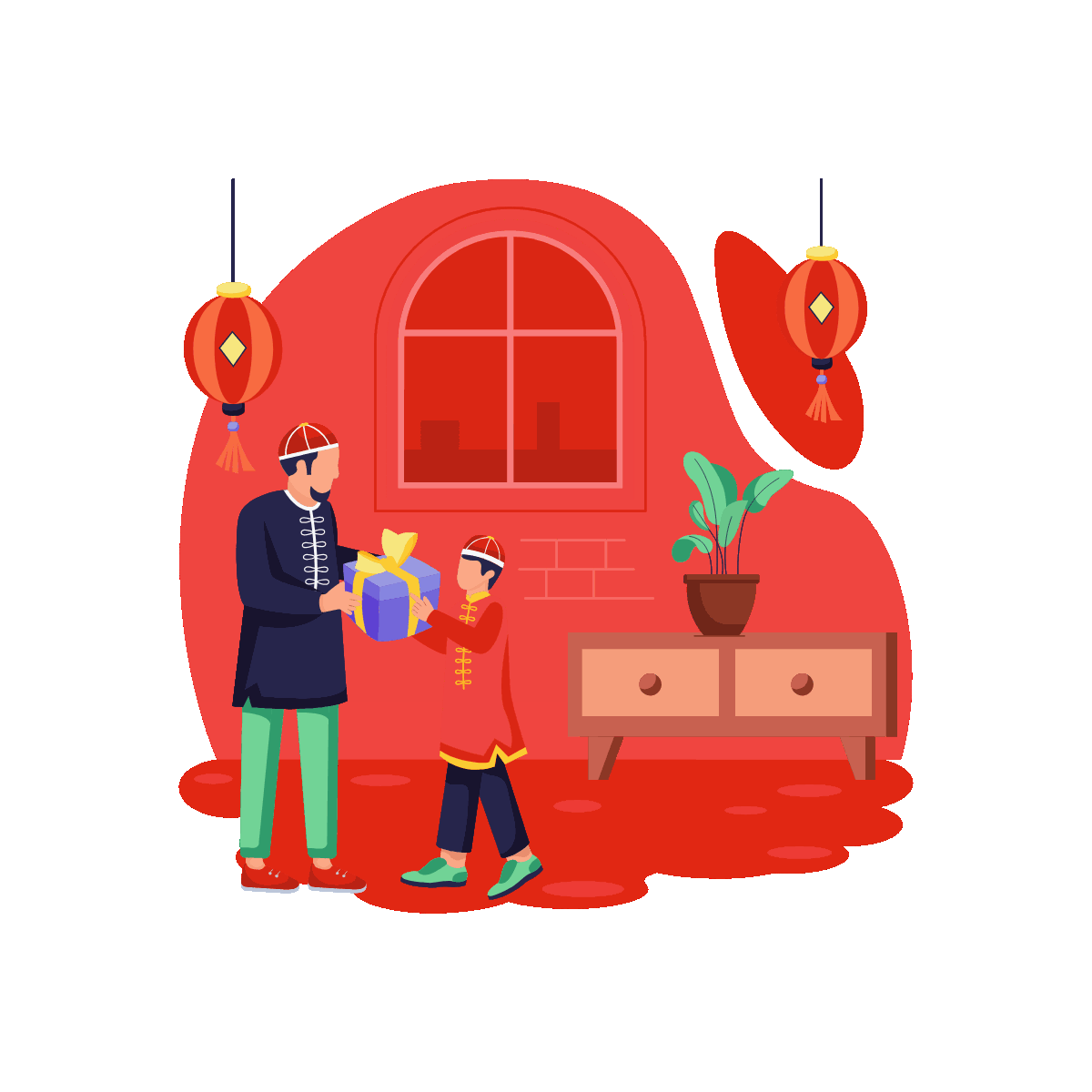 Flat animated illustration of giving a gift