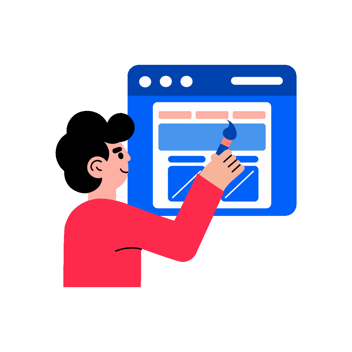 A flat style animated illustration of a web designer