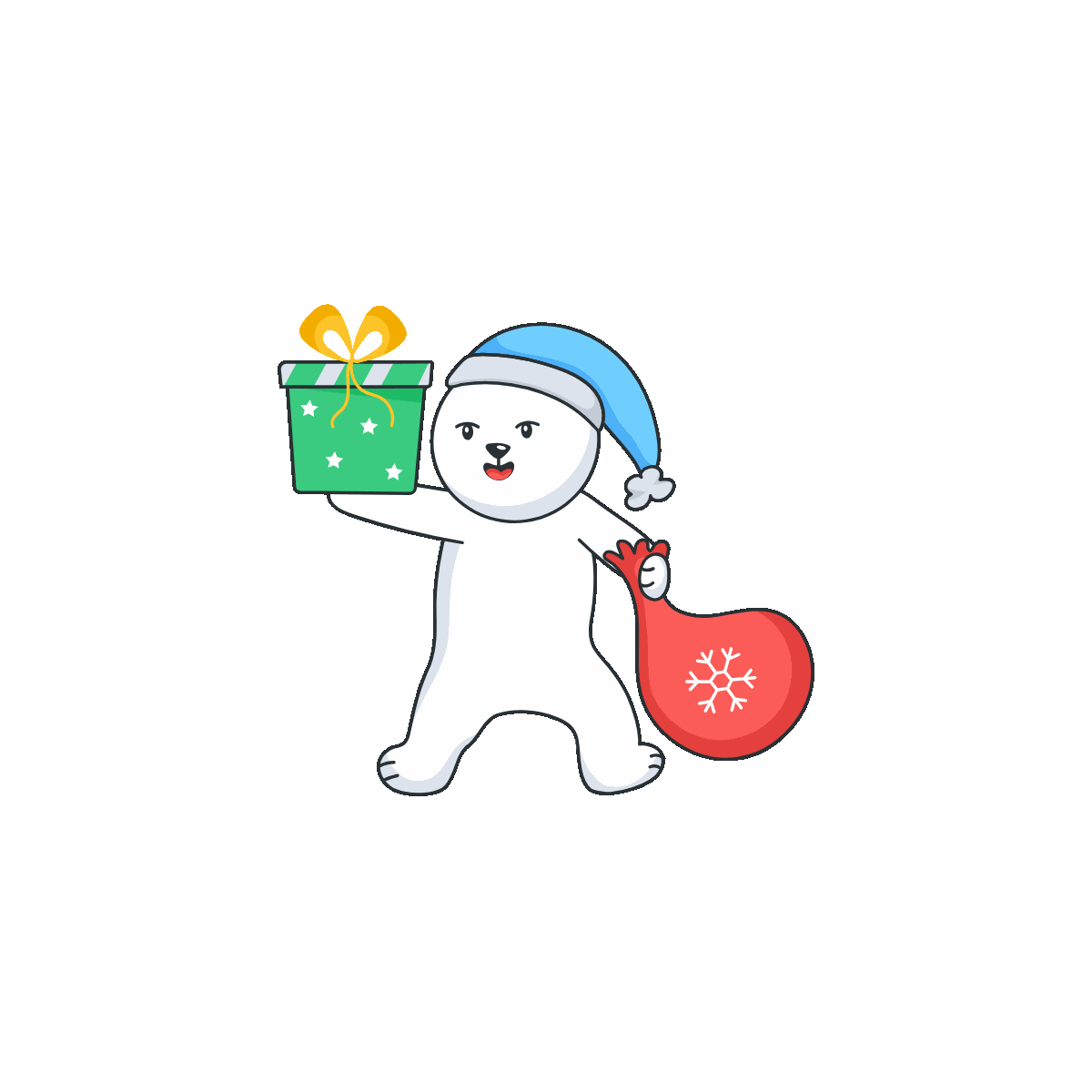 Bear holding Christmas present sticker
