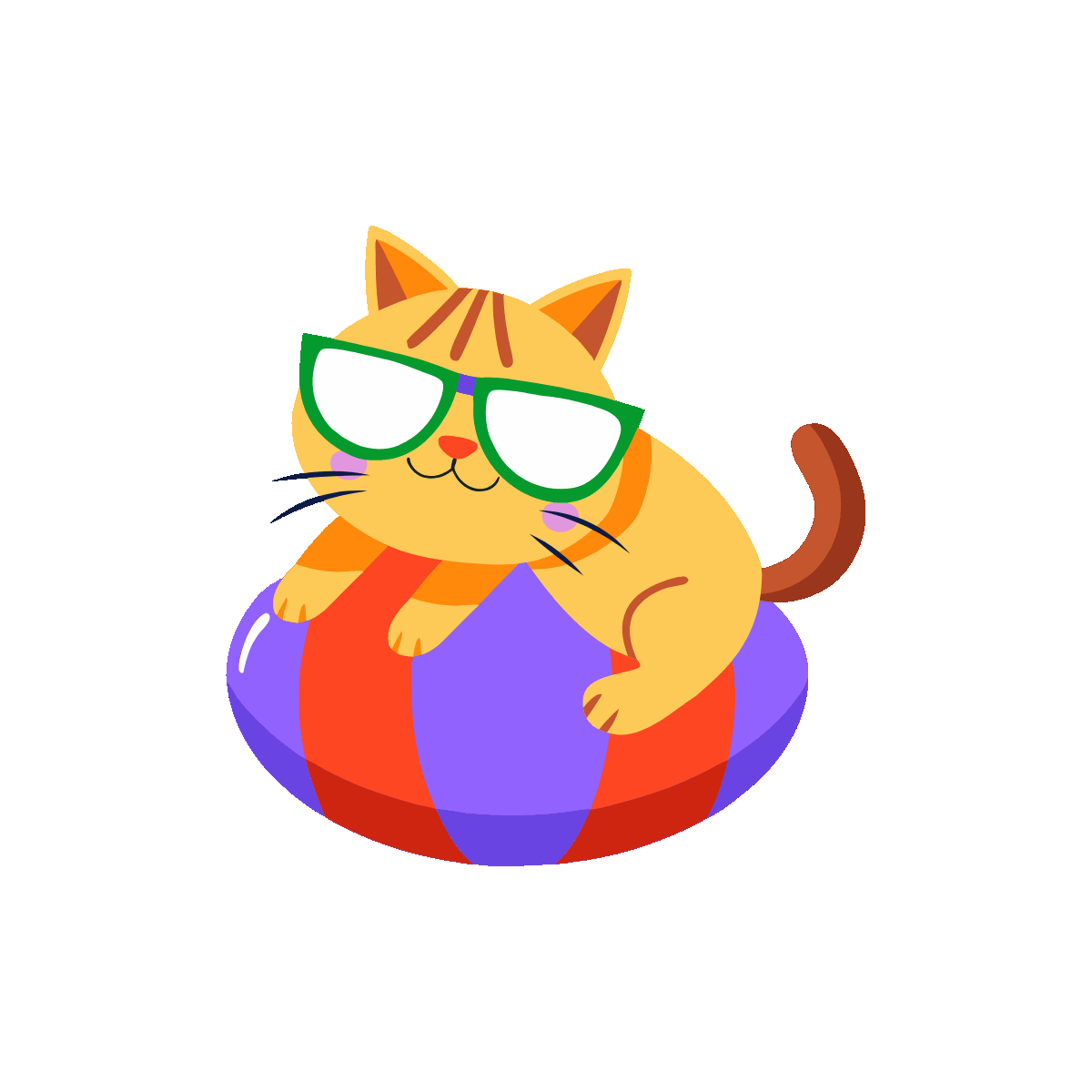 Animated Cat Playing with Balls of Yarn