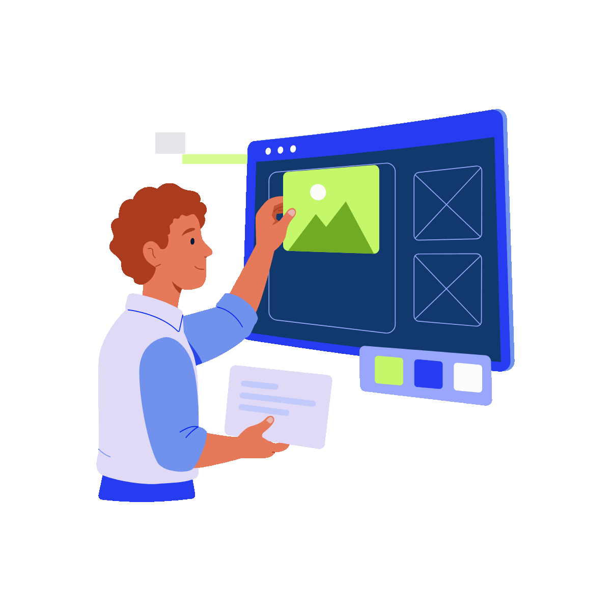Designer arranges a modern web page layout.