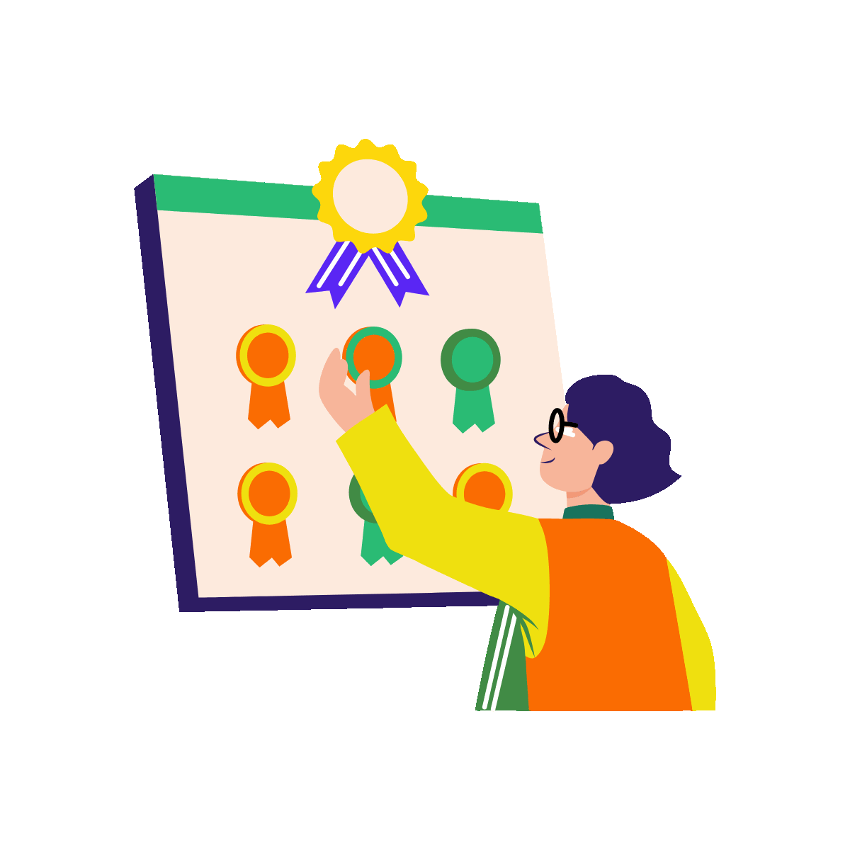 A girl showing her bonus, flat style animated illustration