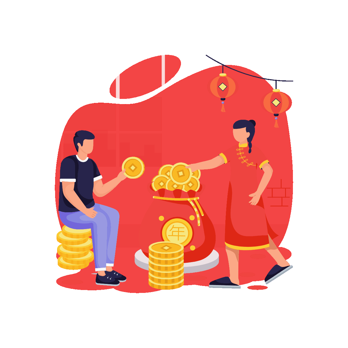 Flat animated illustration of lucky bag