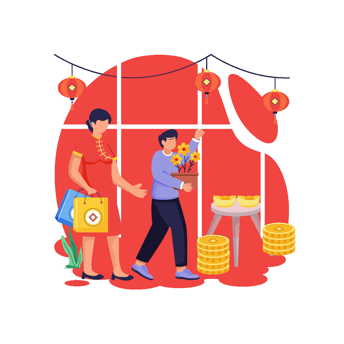 Flat animated illustration of buying gifts