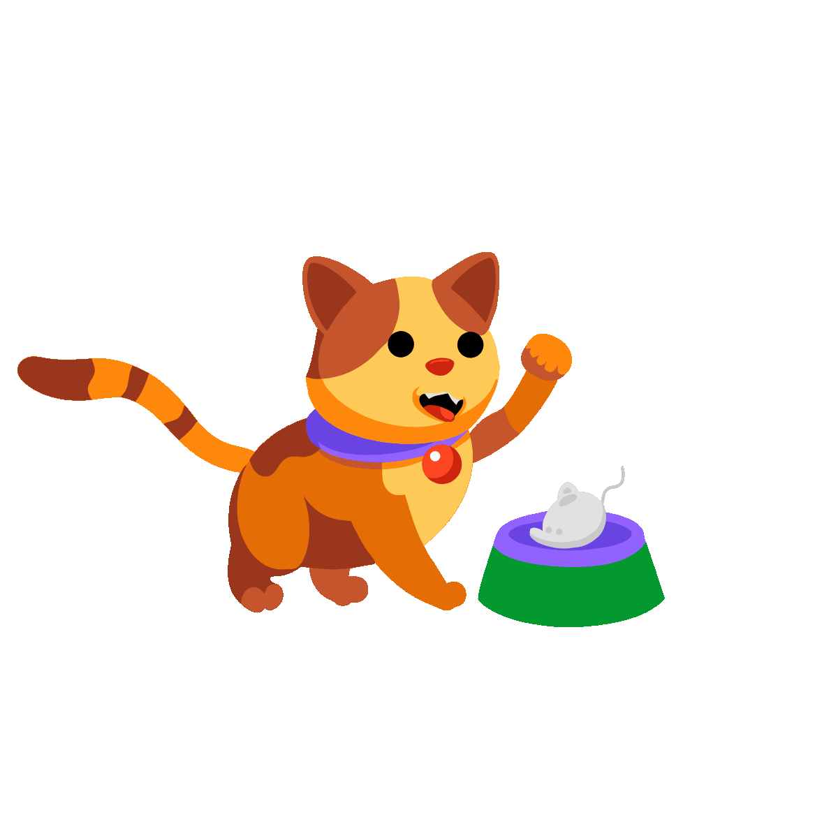 Animated Cat Happily Eating Its Food