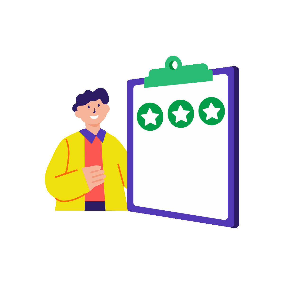 A flat style animated illustration showing a person celebration