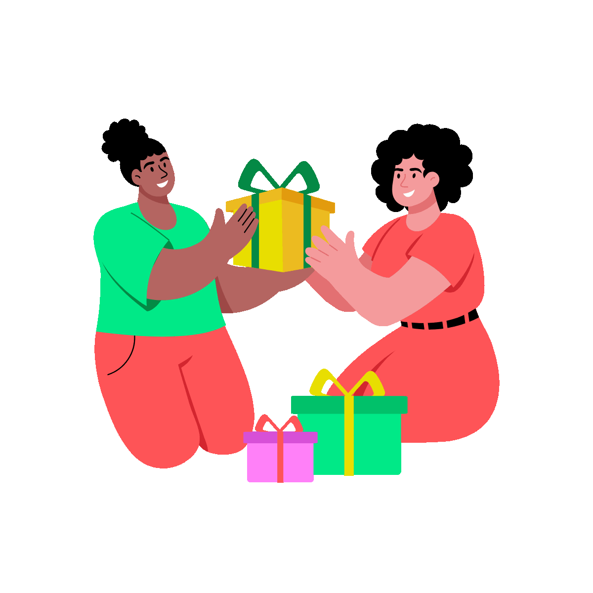 A flat style animated illustration depicting a gift exchange