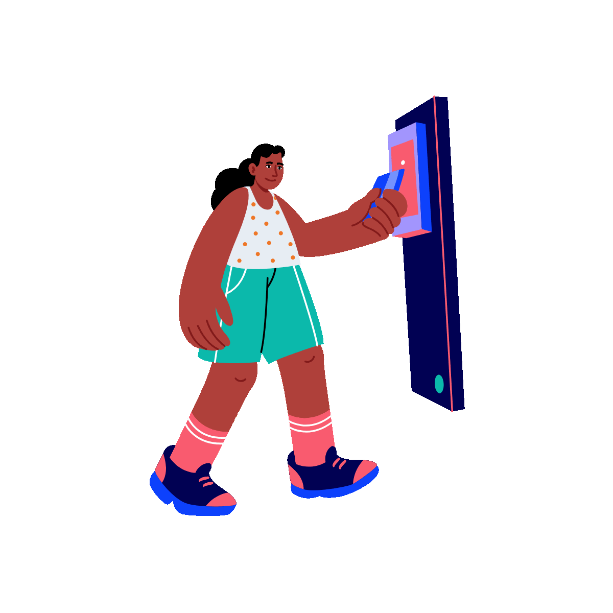 A flat style animated illustration showing a person doing card payment