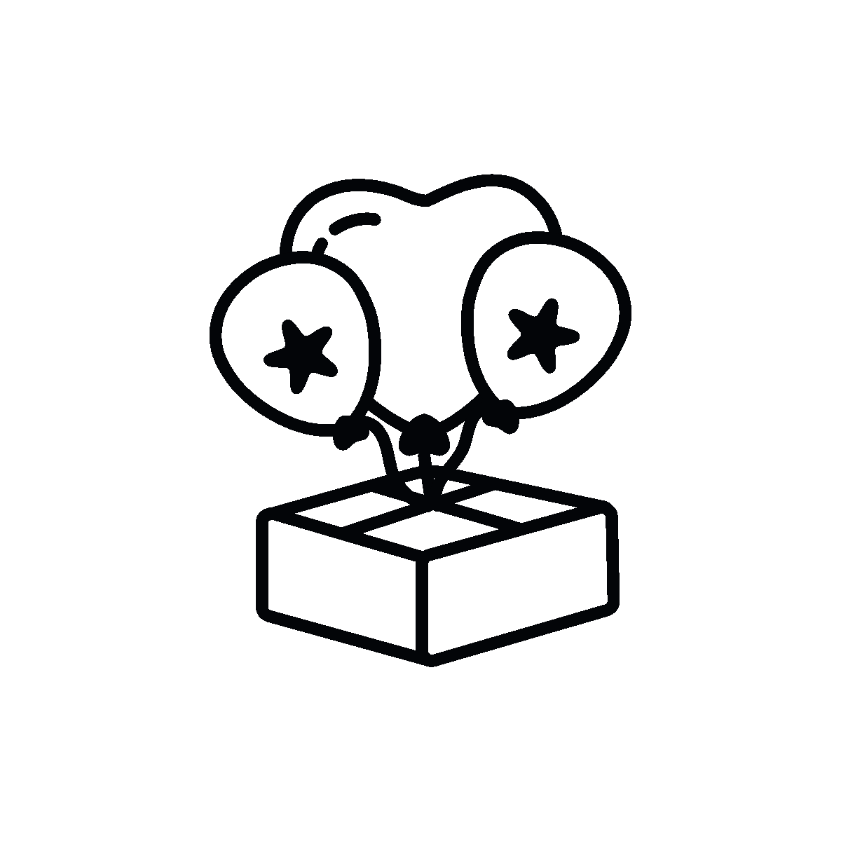 Christmas gift with balloons doodle icon