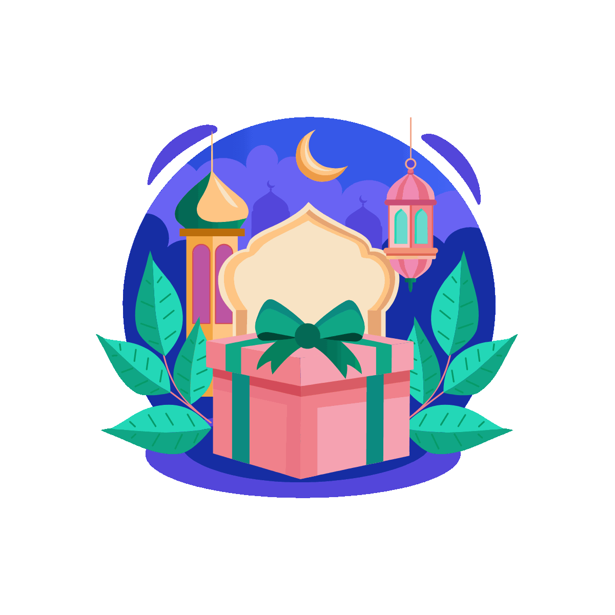 A flat style animated illustration showing eid gift