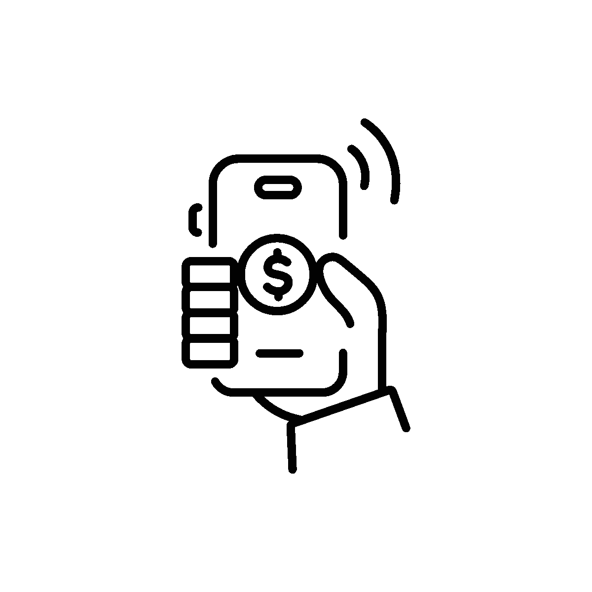 A linear animated icon of a mobile payment