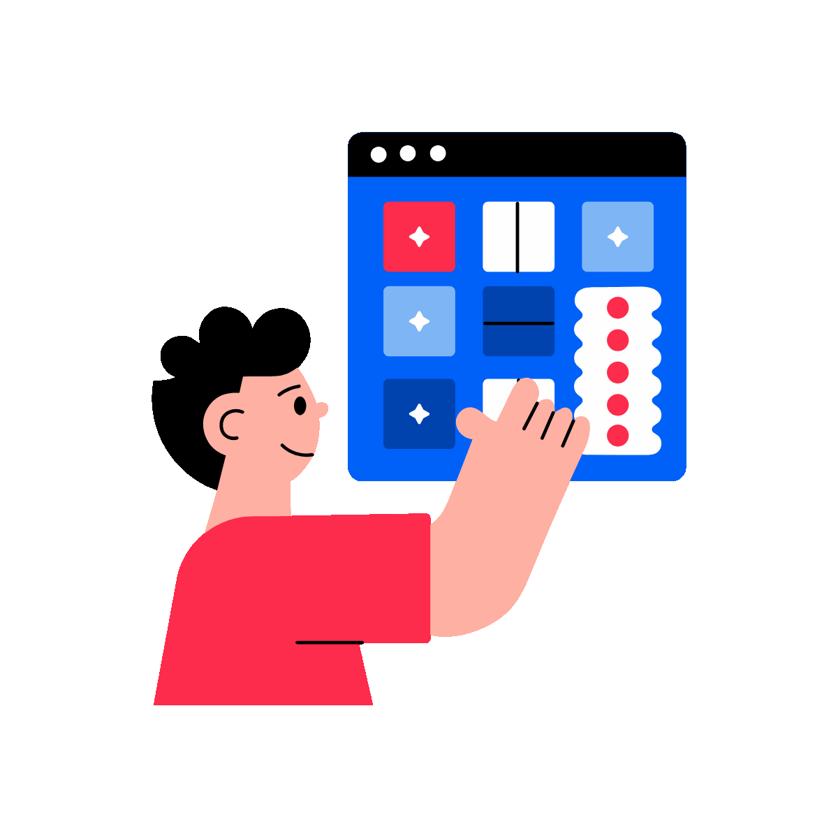 A character designing a web layout, flat animated illustration